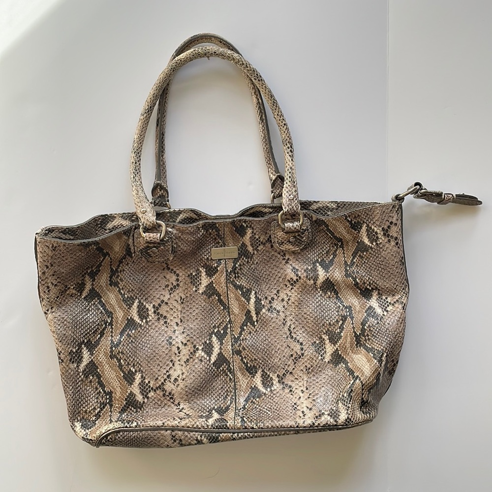 Cole Haan Snake Print Leather Convertible Tote Bag, Natural Tan & Brown
